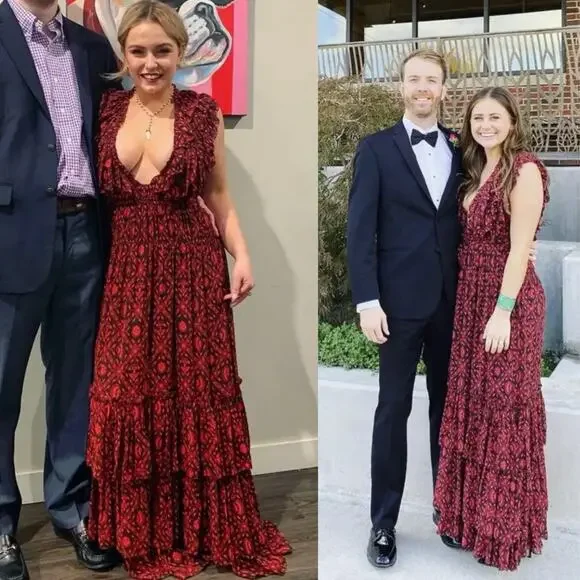 Ulla Johnson Adelina Gown Red Black Silk Maxi Dress Formal Wedding Guest Size 6 - Picture 16 of 16